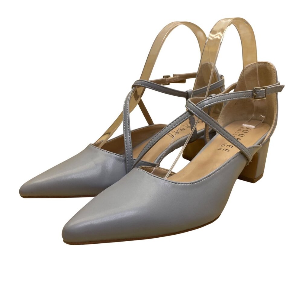 Journee Collection Women’s Gray Faux Leather Strappy Pointed Toe Heels Size 7.5 - Picture 3 of 10